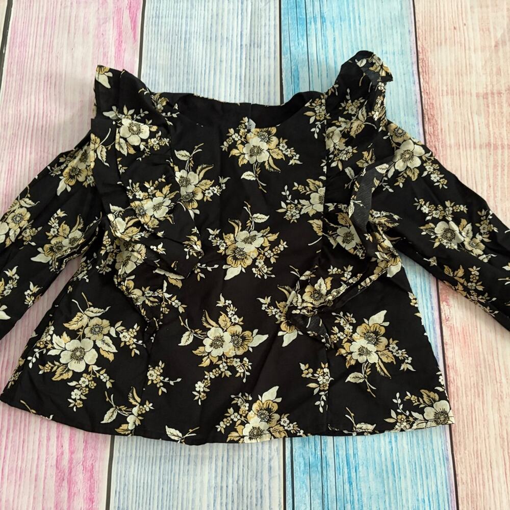 Janie and Jack Girls Size 6 Black & Beige Floral Top